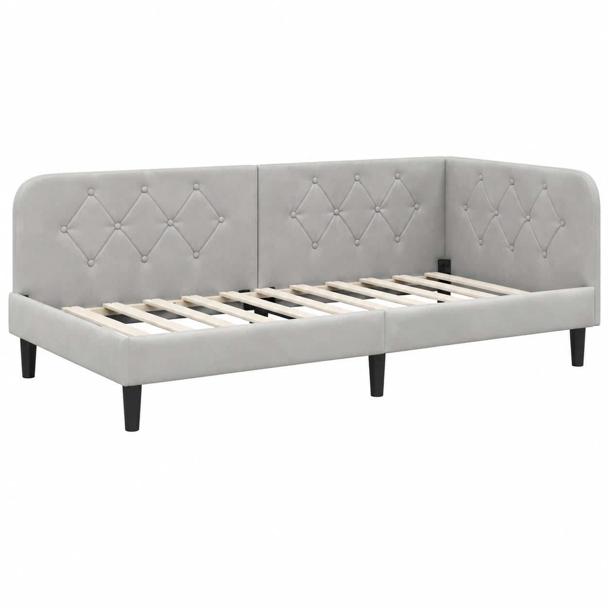 Letto angolare in velluto 90x190 cm, divano letto moderno a L con bracciolo reversibile, grigio chiaro, ideale per ospiti e studio