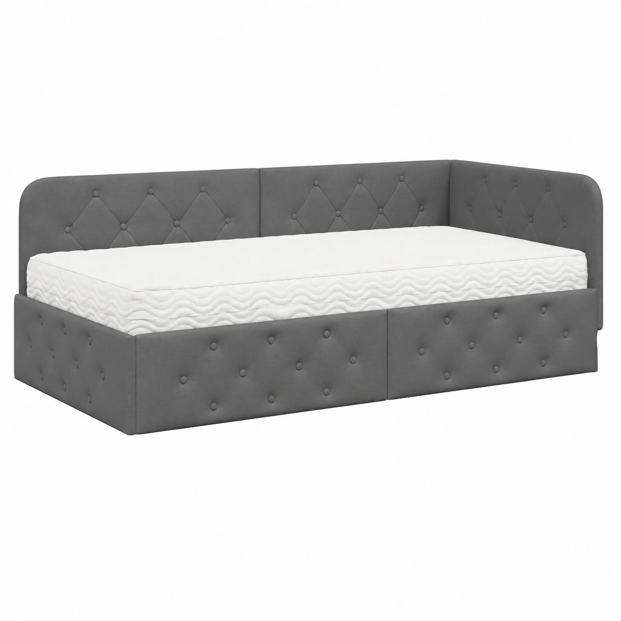 Divano Letto angolare in tessuto con materasso 100x200 cm, grigio scuro, reversibile, con testiera imbottita