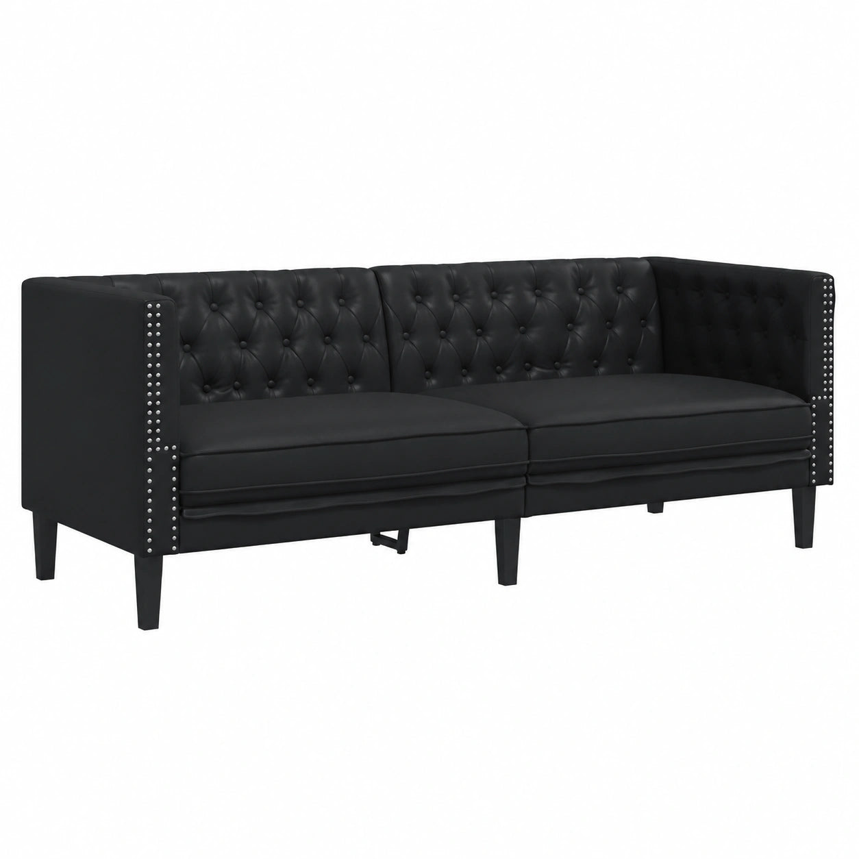 Divano Chesterfield 3 Posti in Similpelle Nera per Soggiorno