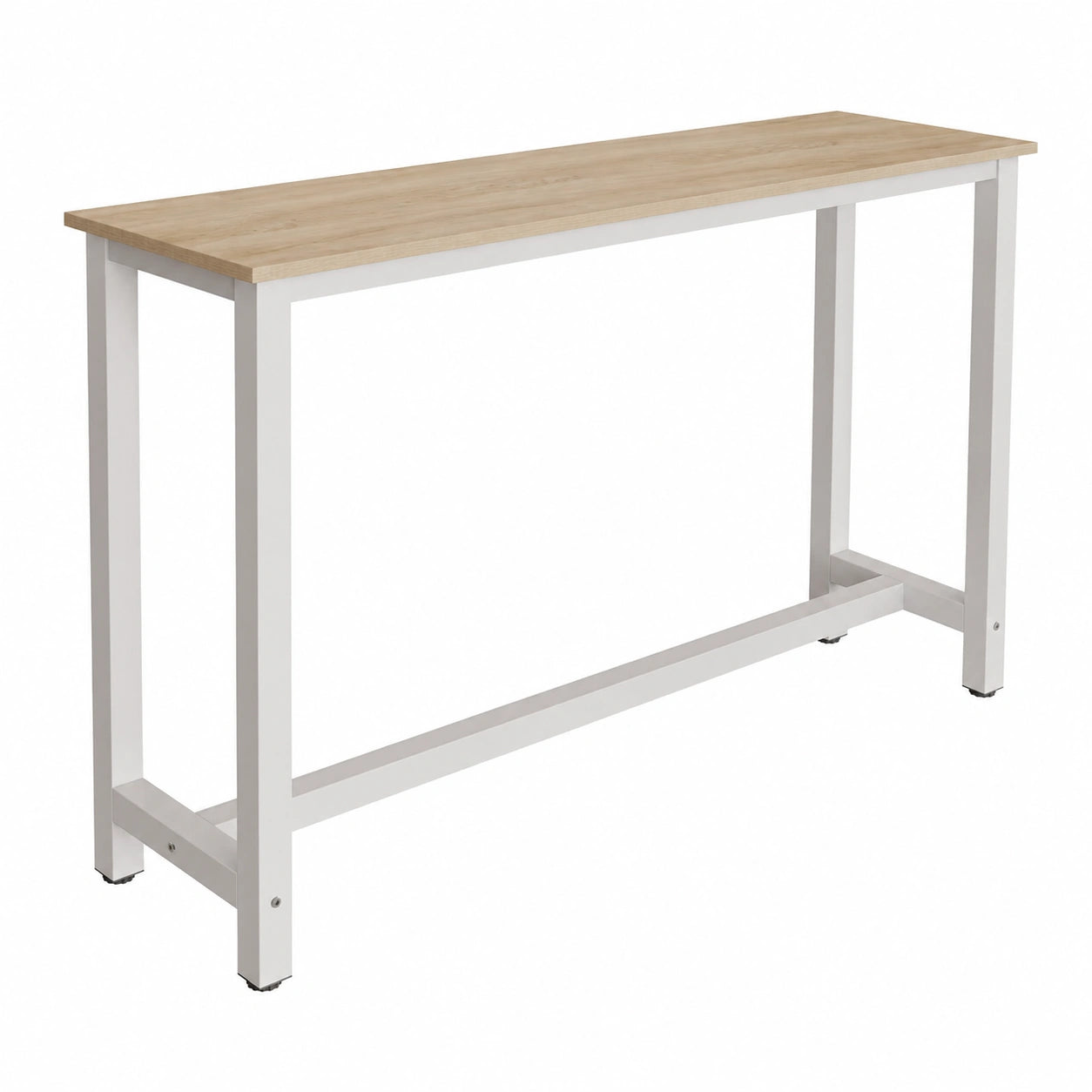 Tavolo Bar Stile Minimal in Bianco e Sonoma, 140x100x40 cm, Gambe in Metallo