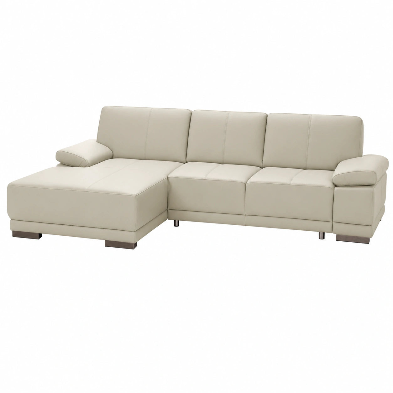 Divano Letto Angolare in Vera Pelle Corianne con Bracciolo Regolabile, Colore Bianco, 282x80x162 cm
